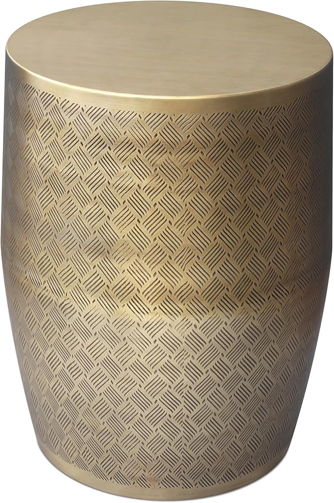 SIMPLIHOME Johnsen Metal Table - 18 inch Wide Solid Iron Round Accent Table in Antique Gold, Boho Side or End Table for Living Room or Family Room with Etched Cross Hatch Pattern, Assembled