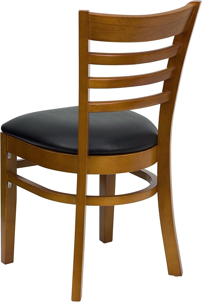 Flash Furniture HERCULES Series Ladder Back Cherry Wood Restaurant Chair - Black Vinyl Seat