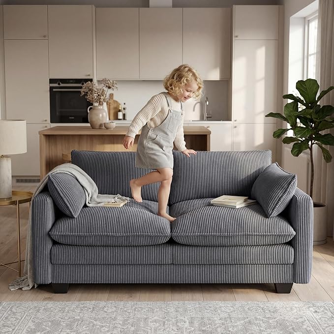 Gizoon 75” Small Cloud Loveseat Couches for Living Room, 2 Seater Love Seat Sofa with Comfy Deep Seat, Small Washable Couches with Removable Corduroy Cover for Apartment, Grey