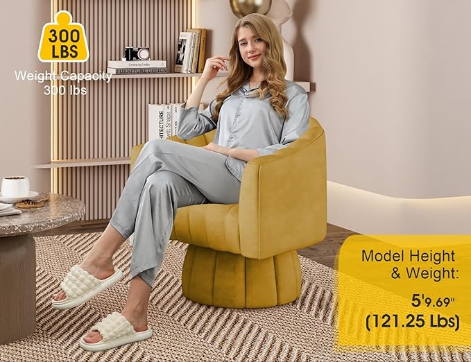 Modern 360 Degree Leather Swivel Cuddle Barrel Accent Sofa Chairs, Round Armchairs with Wide Upholstered, Leather Reading Chair for Living Room, Bedroom, Office, Waiting Rooms, (Mustard)