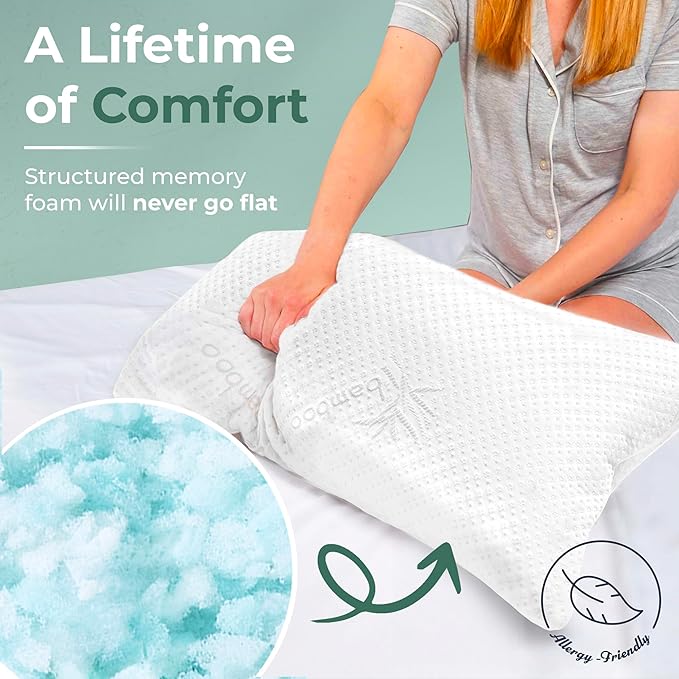 Snuggle-Pedic Queen Shredded Memory Foam Bed Pillow - Ergonomic Design with Cooling Airflow Cover - Custom Support for Side Sleepers, Pregnancy Relief Recovery Comfort & Dorm Essentials - USA Quality