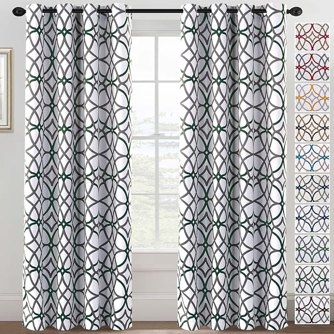 H.VERSAILTEX Blackout Curtains 84 inch Length 2 Panels Set Thermal Curtains & Drapes Window Treatment Noise Reducing Geometric Modern Grommet Living Room Curtains for Bedroom - Hunter Green and Gray