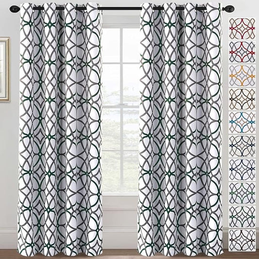 H.VERSAILTEX Blackout Curtains 84 inch Length 2 Panels Set Thermal Curtains & Drapes Window Treatment Noise Reducing Geometric Modern Grommet Living Room Curtains for Bedroom - Hunter Green and Gray