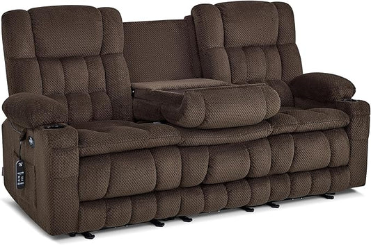 MCombo 80.7" W 3 Seater Power Reclining Sofa with Heat and Vibration Massage, Zero Gravity Recliner Sofa Couch with Drop Down Table for Living Room, Fabric 6316M10