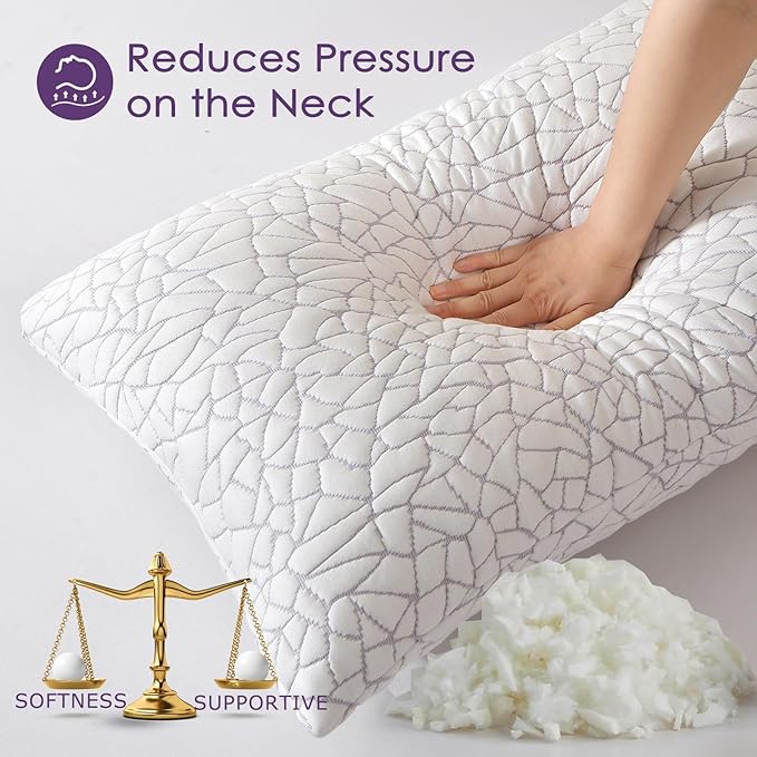 Shredded Memory Foam Pillow for Sleeping, Cooling Bed Pillows King Size Set of 2, Adjustable Soft and Firm Pillows or Side, Back, Stomach Sleepers with Washable Removable Bed Pillow Cover
