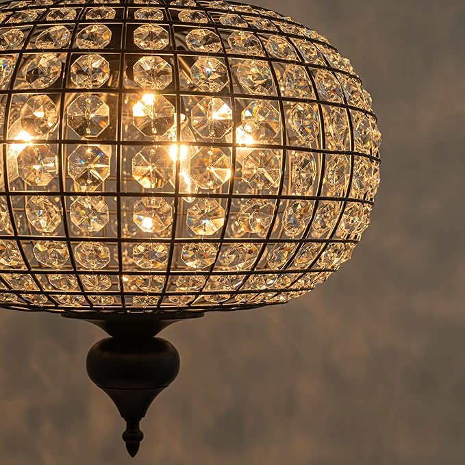Vintage Crystal Chandeliers for Dining Room, 16.4" Farmhouse Black Dining Room Light Fixture with Gold Accents Foyer Chandelier for High Ceiling Living Room Kitchen Entryway