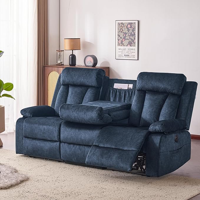 Power Recliner Sofa with Heat&Massage, Electric Reclining Couch with Multi-Function Console/USB Ports/Type C, Wall Hugger 3 Seater-Sofa Recliner, Reclining Sofa Couch for Living Room