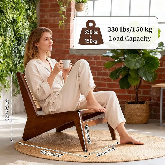 Rattan Chair 2Pcs, Mid-Century Accent Chair, Rattan Lounge Chair for Living Room, Boho Side Corner Comfy Chair for Bedroom and Balcony, Walnut