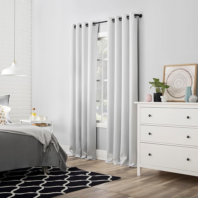 Sun Zero Nordic 2-pack Theater Grade Extreme 100% Blackout Grommet Curtain Panel Pair, 104" x 96"(2* 52" x 96"), Pearl Off-white Blackout Curtain
