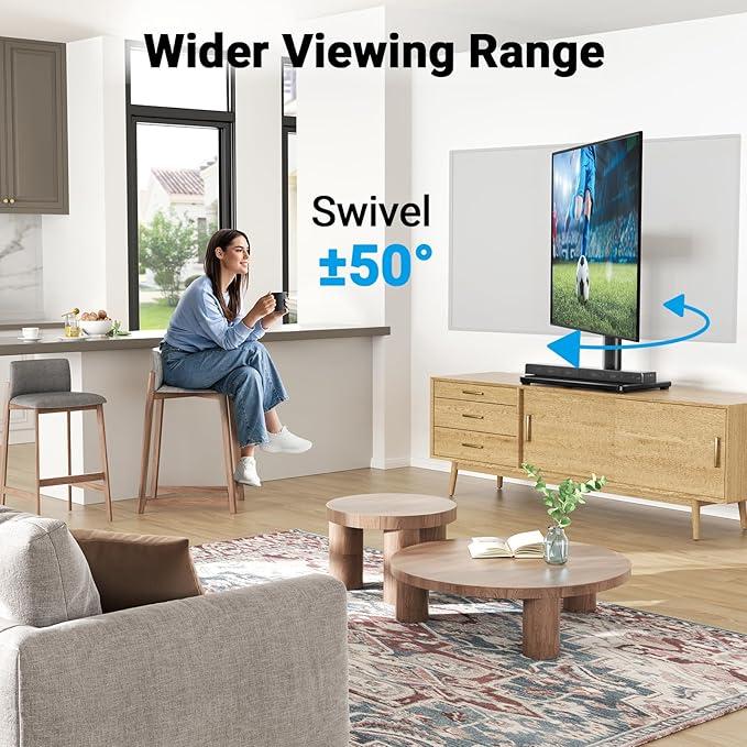 PERLESMITH Universal Swivel TV Stand for 24-60 inch TVs up to 99 lbs, 12 Height Adjustable Table Top TV Stand, TV Base Stand with Tempered Glass Base, Max VESA 400x400mm, PSTVS33