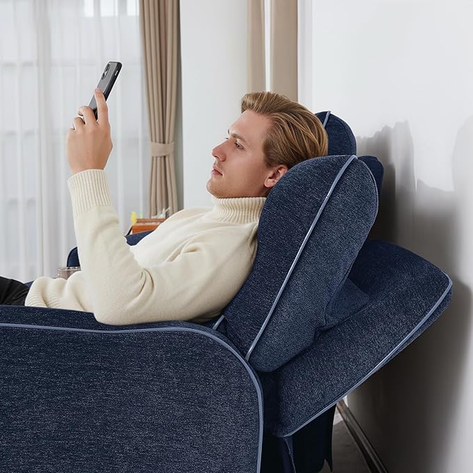 MCombo 75" Wall Hugger Power Loveseat Recliner Sofa with Console and Adjustable Headrest, RV Reclining Loveseat with USB Ports for Living Room 6926 (Navy Blue, Loveseat with Console)