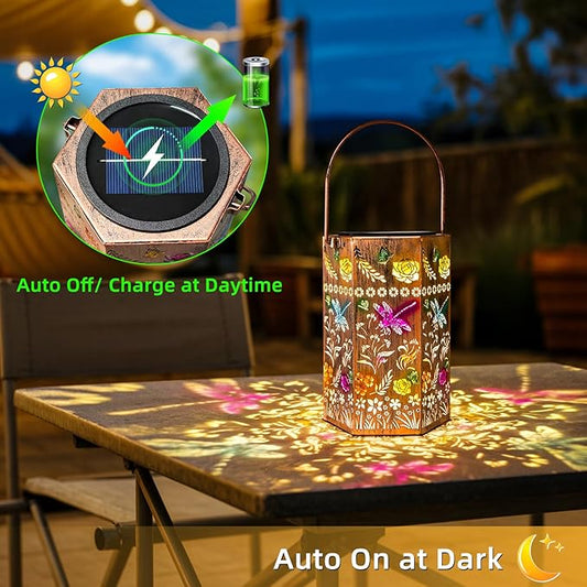 Dragonfly Outdoor Solar Lantern - Garden , Patio, Pathway, Yard Decor Gift for Women Mom Grandma（ 2 Pack）