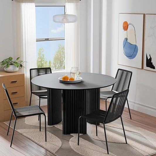 Casaphoria 46" Round Dining Table for 2-4, Farmhouse Style Small Table with Stripes Base, Easy Assembly for Living Room, Kitchen, Bar, Black