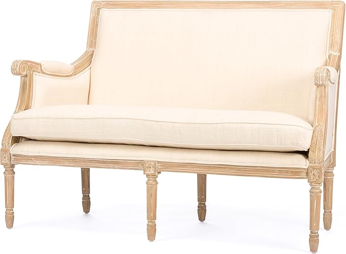 Baxton Studio Chavanon Wood and Linen Traditional French Loveseat, Light Beige