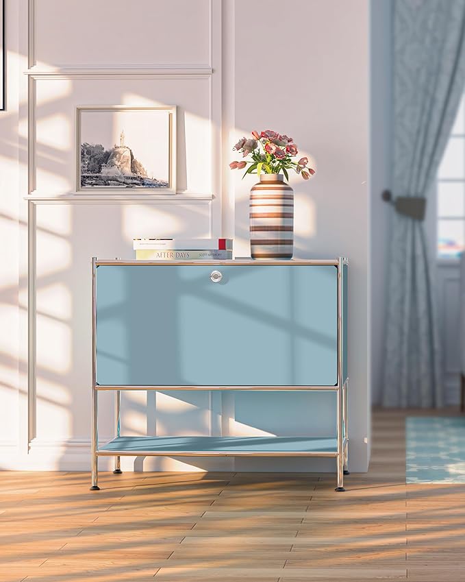 Metal Sidetable with Flap Door, 27.5" Height - DIY Modern Furnishing for Home, Office, Foyer, Bedroom - Night Stand, Book Shelf, Bookshelf, Cube Storage Organizer, Bedside Table (Blue)