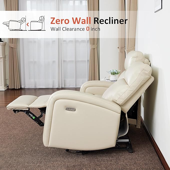 MCombo Zero Wall Recliner Loveseat, 2-Seat Power Wall Hugger Sofa with USB & Type-C Dual Ports, for Small Space, Living Room, RV PR646 (Beige, Loveseat with Console)
