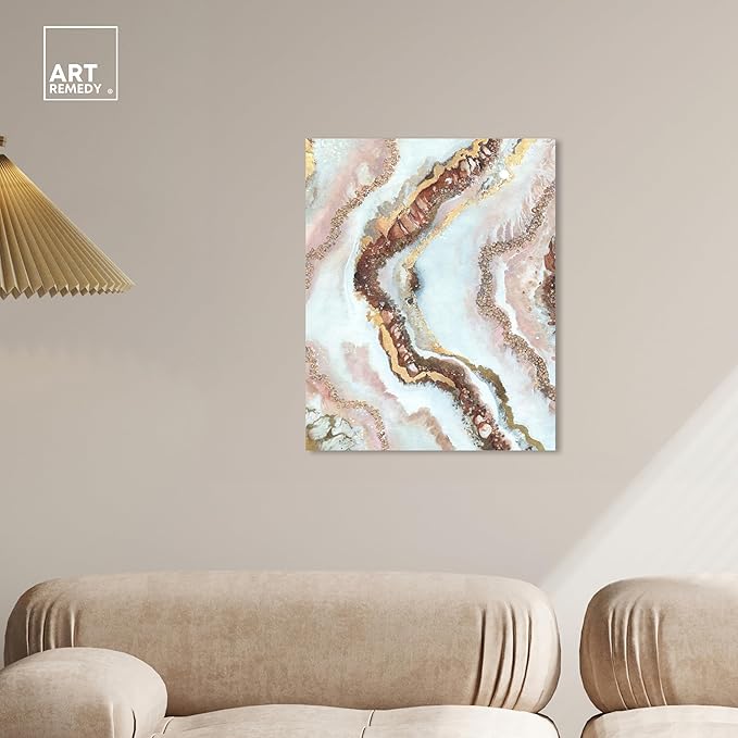 Art Remedy Blush Geode Gallery Wrapped Mineral, Agate & Geode 1 Piece Canvas Wall Art, 20" x 24", Gallery Wrapped