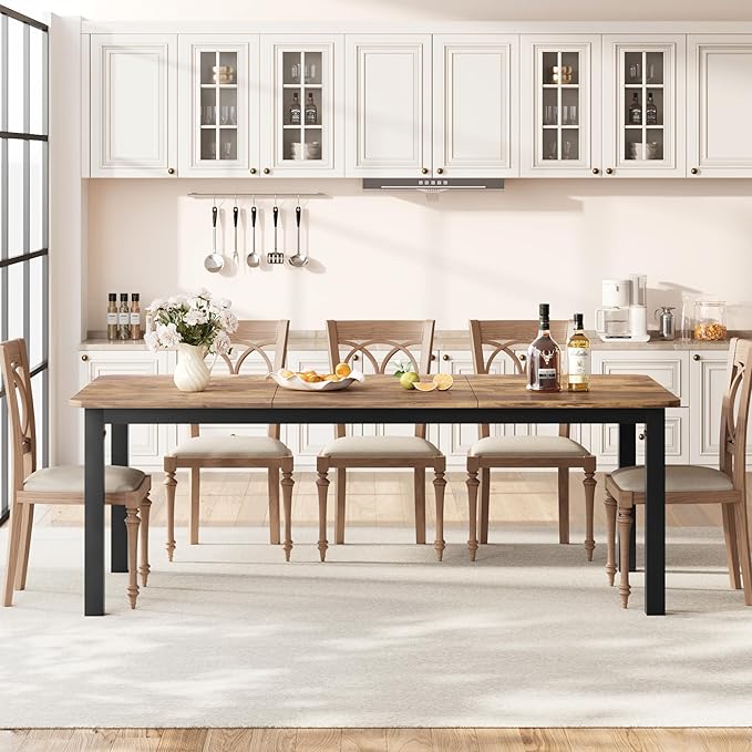 GarveeHome Industrial Dining Table for 6-8 People, 78.7" Long Kitchen Table with Sturdy Metal Frame & Seats 6 Rectangular Counter for Dinner, Kitchen (Only Table)