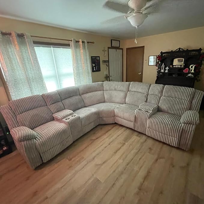 Oversized L-Shaped Power Reclining Sectional Sofa Motion Recliner Couch ,Corduroy Upholstered Symmetrical Recliner Sofa&Couch W/2 Console Storage, Cupholders, USB Ports for Home Theater Living Room