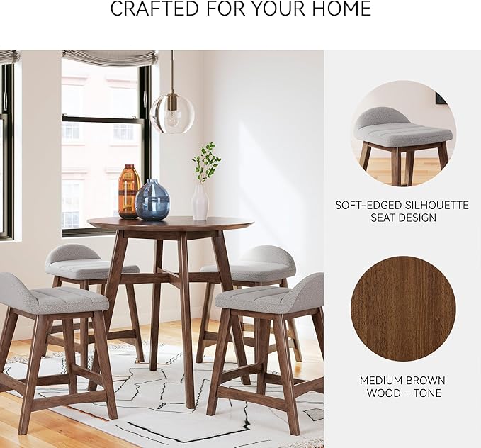 Signature Design by Ashley Lyncott Contemporary Counter Height Upholstered Bar Stool with Foam Cushion, Set of 2, Fabric Upholstery, 24.25", Light Gray & Brown