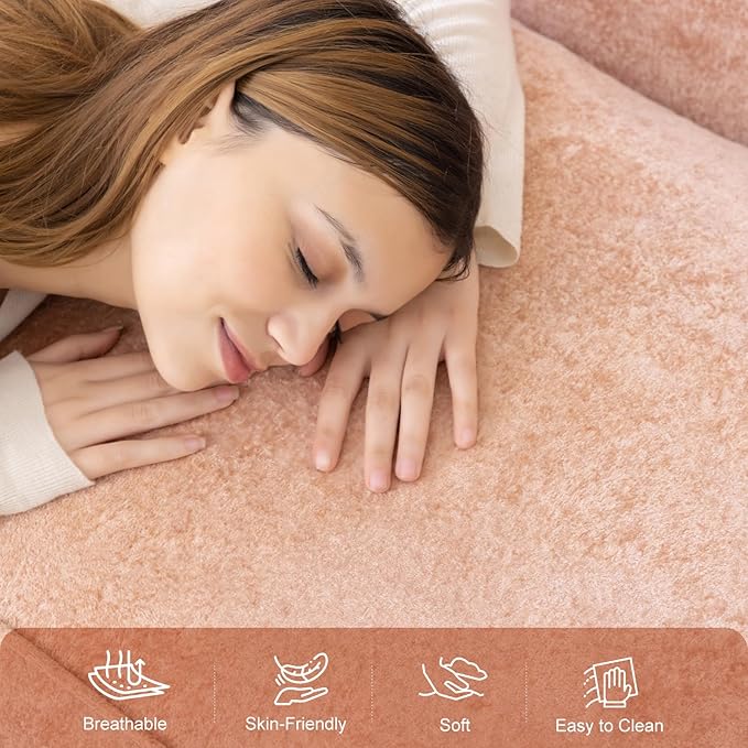 61" Convertible Sofa Bed Loveseat, Memory Foam Boneless Floor Couch with Removable Plush Velvet Cover, Tri-folding Compact Full-size Sleeper for Small Living Room, Playroom, Guest Room, RV (Pink) | Convertible Sofa Bed, Premium Memory Foam, Ergonomic D...