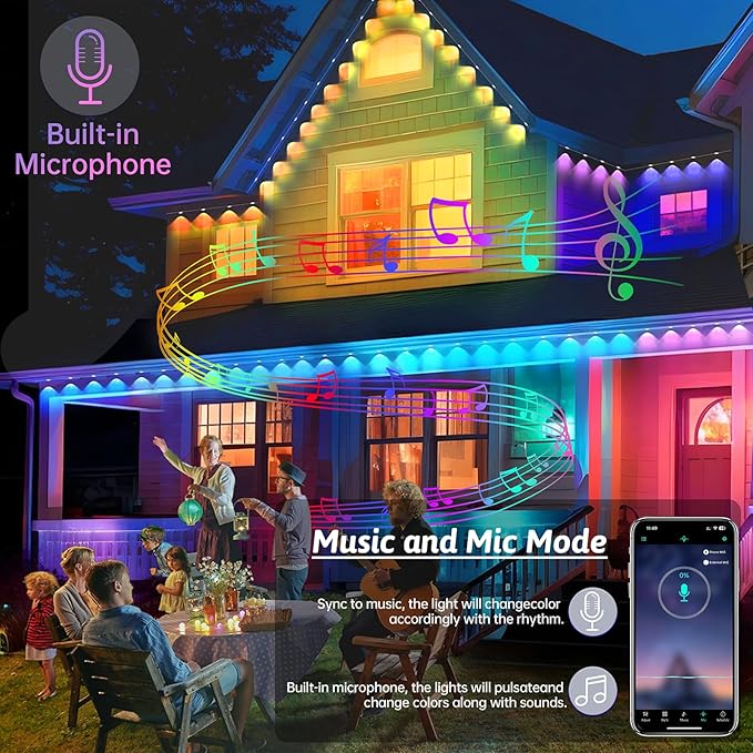 50FT Permanent Outdoor RGB Lights,IP67 Waterproof LED Eaves Lights with Smart App/Remote Control,for Christmas and All Holiday Decor,Daily and Accent Lighting,House Roof and Garden Lighting