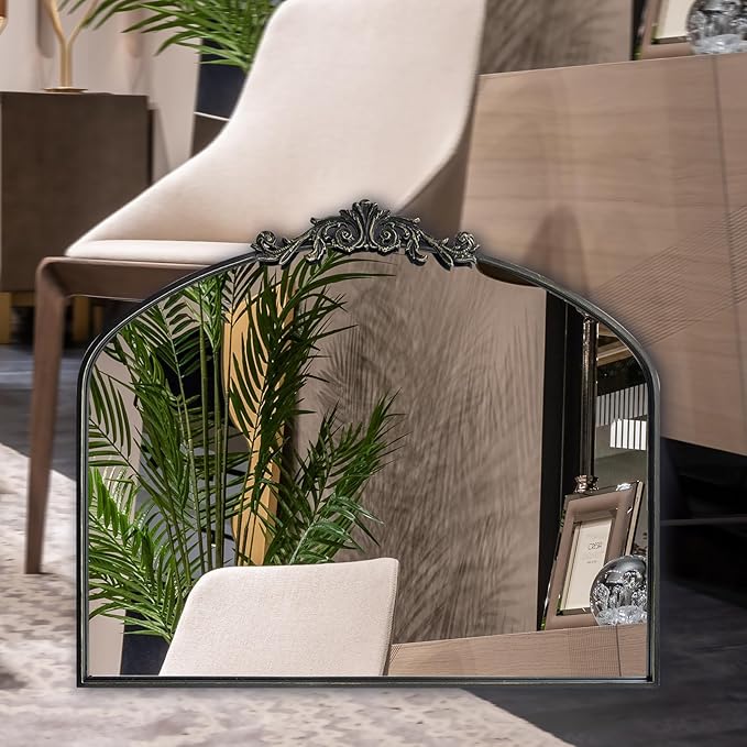 Black Vintage Wall Mirror Window Decorative Traditional Mirrors Antique Arched Farmhouse for Living Room Bedroom Entryway Bathroom Vanity (29 * 36 * 1.2,Black)