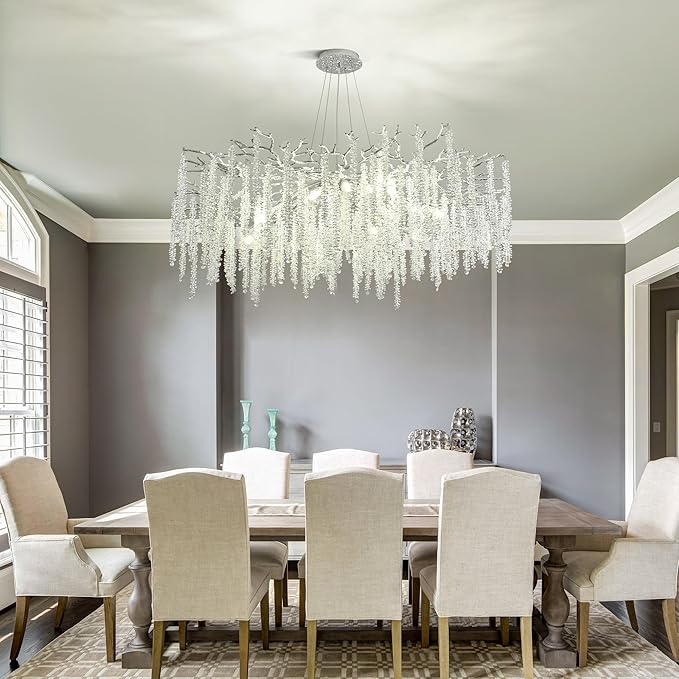 Modern Tree Branch Chandeliers Chrome D39.4'', Crystal Raindrop Chandelier for Living Room, Round Art Deco Lighting Fixture for for Dining Room Foyer Bedroom 15 Lights
