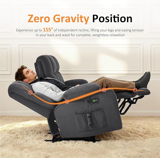 MCombo 57" Reclining Loveseat with Heat and Massage, Zero Gravity Recliner Loveseat Sofa with Dual USB Charging Ports for Living Room, Fabric 6314 (Dark Grey)