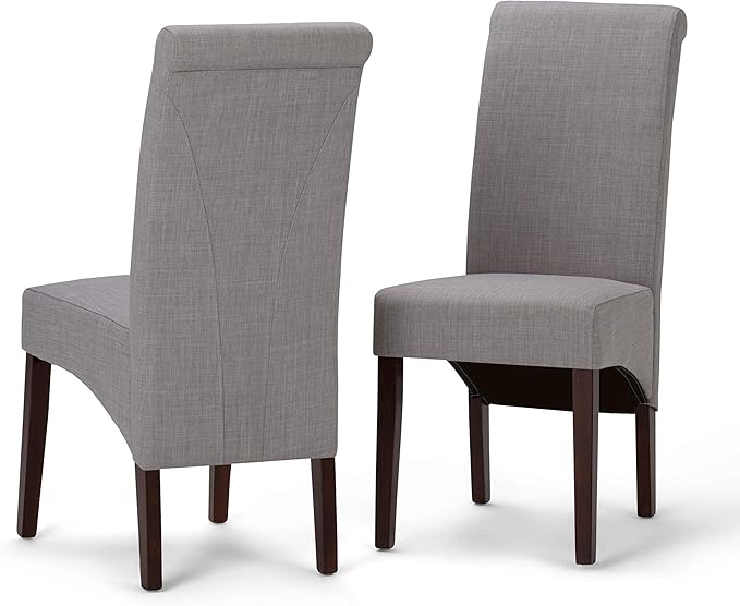 SIMPLIHOME Avalon Dining Chairs - Upholstered Solid Hardwood and Linen-Style Fabric Parsons Chair Set in Dove Grey, Contemporary Dining Room Seating with Curved Back and Cushioned Seat (Set of 2)