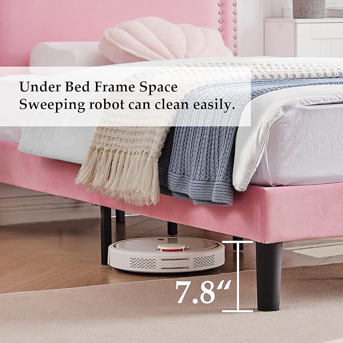 Twin Size Platform Bed Frame with Height Adjustable Upholstered Headboard, Modern Mattress Foundation,Strong Wood Slat Support, No Box Spring Needed, Easy Assembly