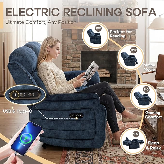 Zero Gravity Power Reclining Loveseat Sofa with Adjustable Headrests, Power Loveseat Recliner with Console, Electric 2-Seater Recliner Couch with Charging Port for Living Room (Velvet, Blue)