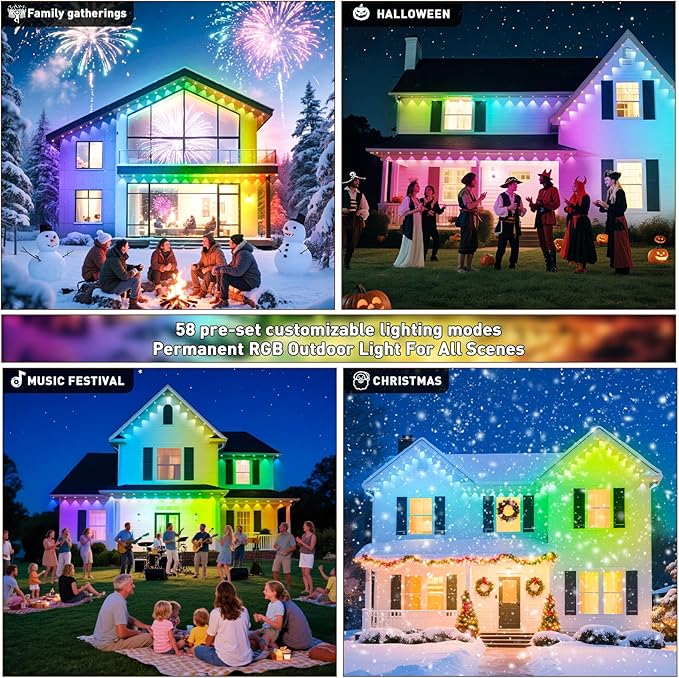 Permanent Outdoor Lights,100FT RGB Eave Light,IP67 Waterproof Lighting for House,Smart LED with App/Remote Control for Outdoor Decor,Garden Decor,Party,Holiday