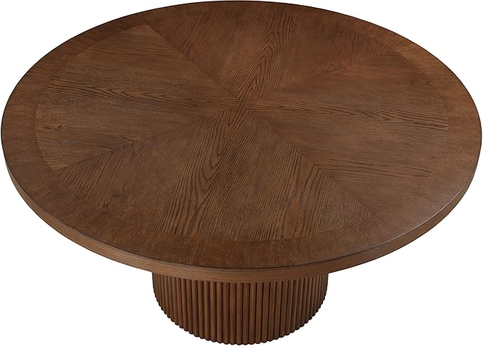 Meridian Furniture 730Brown-T Belinda Collection Modern | Contemporary Dining Table with Solid Wood Base, Dark Walnut Brown Finish Oak Wood Veneer, Round Top, Fluted Base, 60" W x 60" D x 30" H, Brown