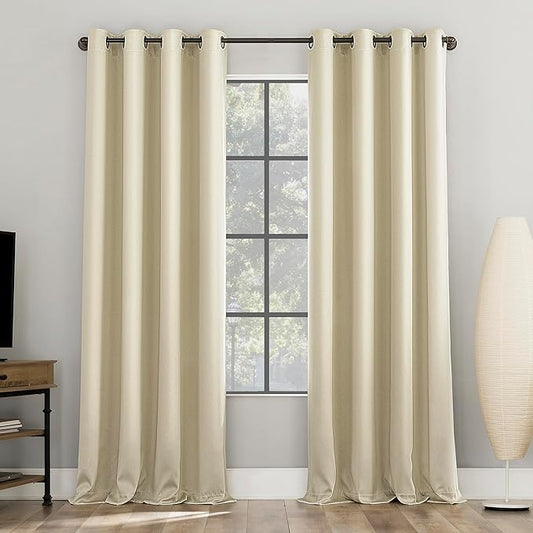 Sun Zero Nordic 2-Pack Theater Grade Noise Reducing Extreme 100% Blackout Grommet Curtain Panel Pair, 52" x 84, Cream Off-White