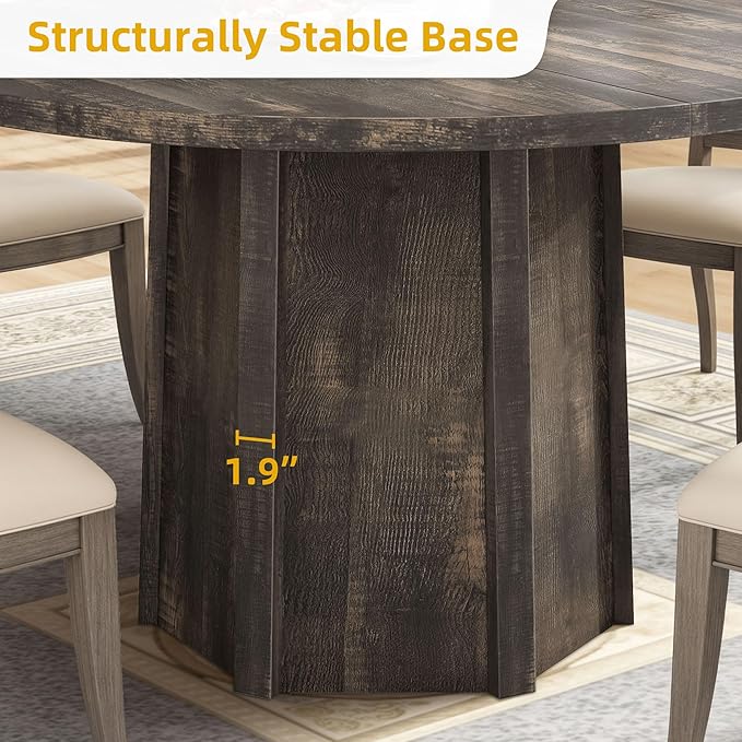 YITAHOME 47" Round Dining Table for 4-6 People Farmhouse Industrial Dinning Room Table with 1.18" Thick Wooden Tabletop Rustic Circle Dining Table with Hexagonal Base for Kitchen Restaurant Apartment