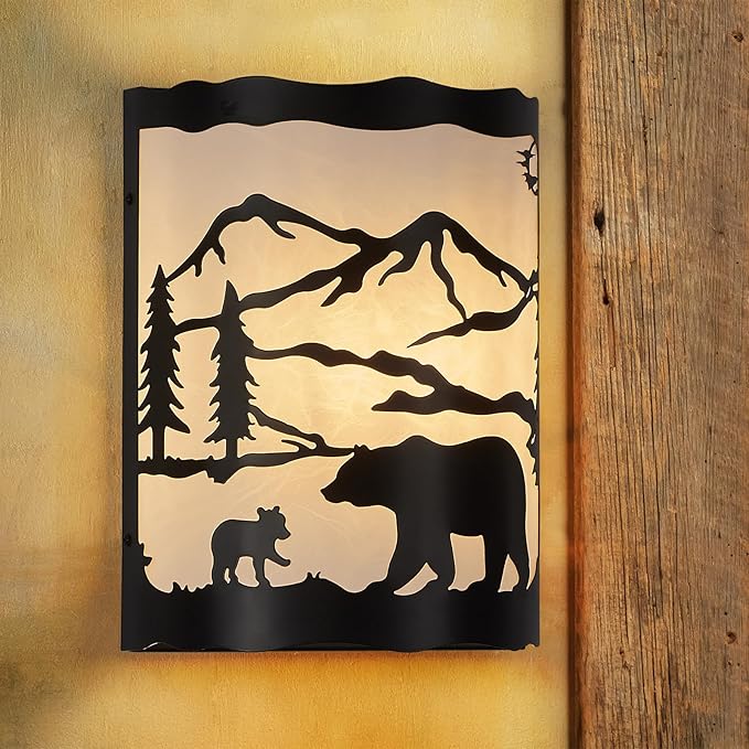 Farmhouse Bear Wall Sconce Light with Shade, E26 Base – Small Modern Rustic Wall Lamp Fixture for Bedroom, Living Room, Hallway, Stairway, Headboard, Porch, or Cabin -9 H* 7W*4.5 D（in）