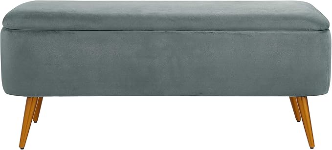 Ball & Cast Upholstered Velvet Storage Bench 44"W x 16"D x 18"H Grey,Golden Powder Coating Legs Set of 1