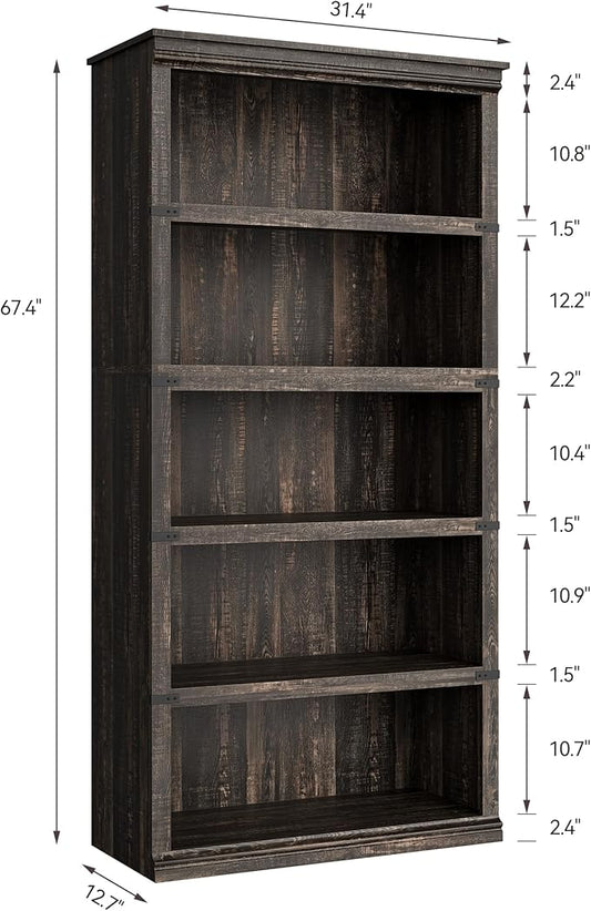 GAOMON 5 Tier Bookcase, Farmhouse Book Shelf with Storage Open Display Bookshelves, 67.4" Tall Book Case Wooden 5 Shelf Bookcase Home Decor Furniture for Home Office, Living Room, Bed Room - Oak