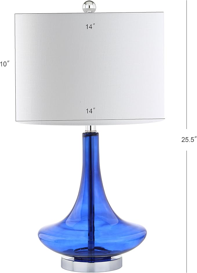 JONATHAN Y 25.5" Cobalt/Chrome Glass Teardrop Table Lamp Set of 2 for Bedroom, Modern Bedside Lamps for Living Room, White Linen Drum Shade, LED Bulbs Included (JYL1081D-SET2)