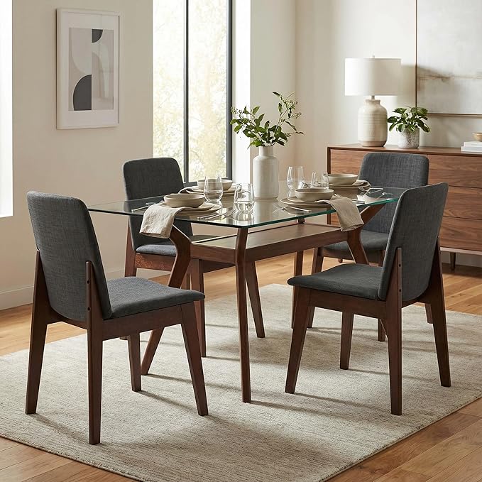 Cortesi Home Bjorn Dining Chair in Charcoal Fabric, (Set of 2), Grey