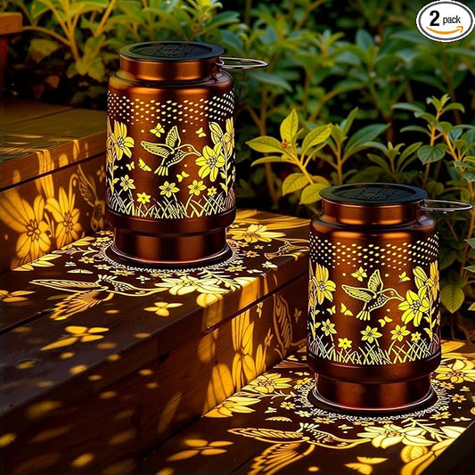 Solar Lanterns Outdoor Waterproof Hummingbird Gifts, Birthday Gifts for Women Mom Grandma, Garden Decor Lanterns Decorative Outdoor for Yard, Patio, Porch, 2 Pack