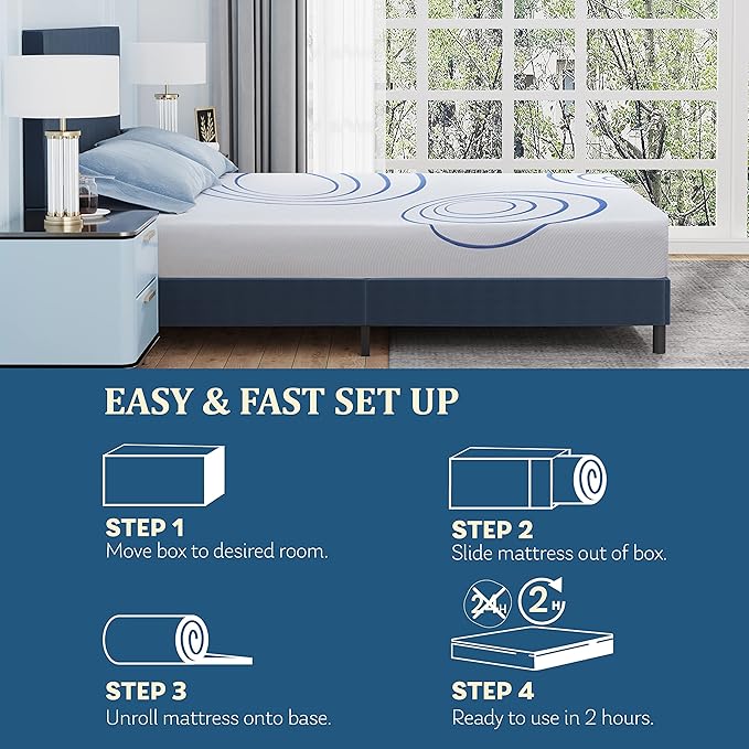 MLILY EGOHOME 8 Inch King Mattress, Charcoal Gel Cooling Memory Foam Mattress in a Box, Medium Fiberglass Free, CertiPUR-US Certified, Blue