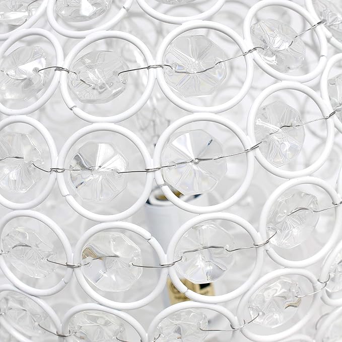 Elegant Designs LT1026-WHT 8" Elipse Crystal Collection Metal Crystal Ball Sequin Table Desk Lamp for Accent Lighting, Décor, Living Room, White