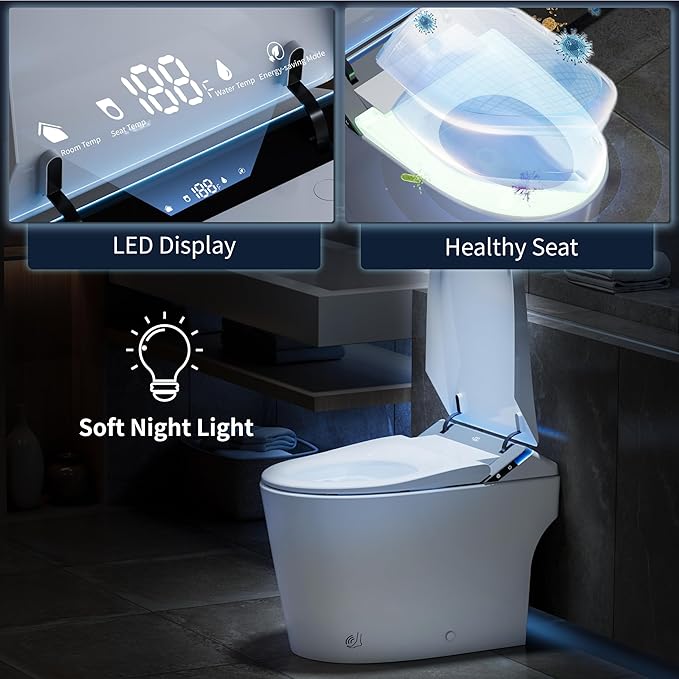 Smart Toilet with Bidet Built in,One Piece Toilets with Tank,Dual Auto Flush,Foam Dispenser,Deodorization,Foot Sensor,Blackout Flush,Heated Seat,Warm Water,Bidet Toilet for Modern Bathroom,Night Light
