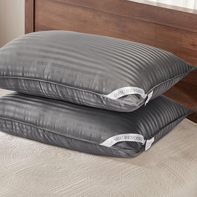 Basic Beyond Queen Size Pillows for Sleeping - Soft Down Alternative Pillows Luxury Hotel Collection Bed Pillows Queen Size Set of 2,Grey,20x28 Inches