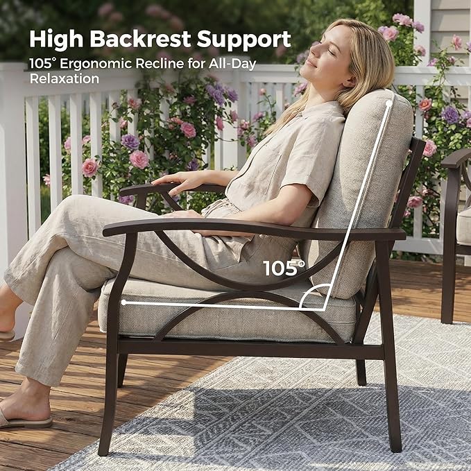 RoyalCraft Outdoor Patio Furniture Set, 9 Seats Outdoor Patio Set with 4" Thick Cushion, All-Weather Metal Patio Sofa with Coffee Table, Outdoor Sectional Furniture for Porch Backyard, Khaki&Beige