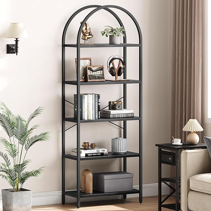 GAOMON Arched Bookshelf 5 Tier Bookcase 70.87in Tall Display Racks Modern Standing Bookshelves Metal Book Shelf for Bedroom, Living Room, Home Office