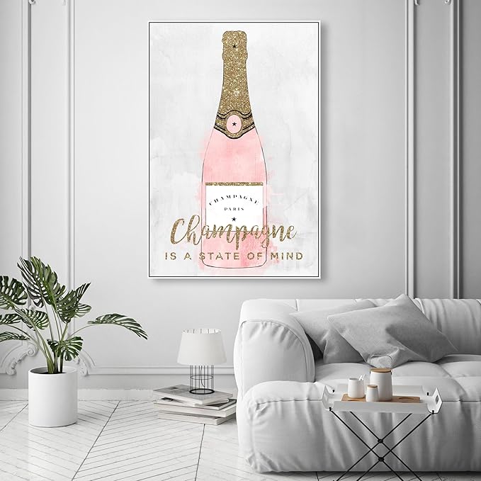 The Oliver Gal Artist Co. Drinks and Spirits Wall Art Framed Canvas Prints 'Champagne Mind Glitter' Champagne
