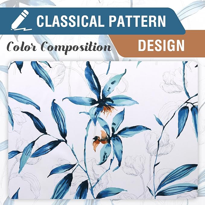 H.VERSAILTEX 100% Blackout Curtains 63 inch Length 2 Panels Set Printed Drapes Thermal Insulated Curtains for Bedroom with Black Liner Sound Proof Curtains, Bella Vista Indigo